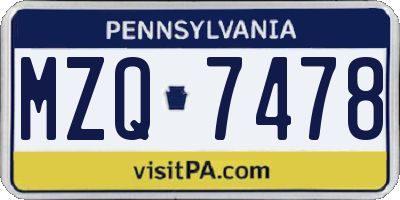 PA license plate MZQ7478