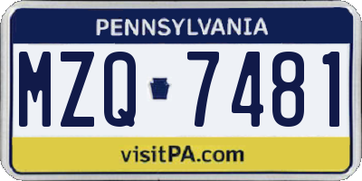 PA license plate MZQ7481