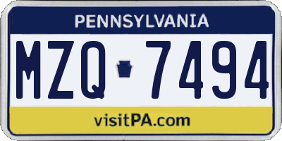 PA license plate MZQ7494