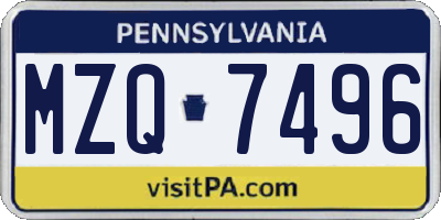 PA license plate MZQ7496