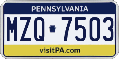 PA license plate MZQ7503