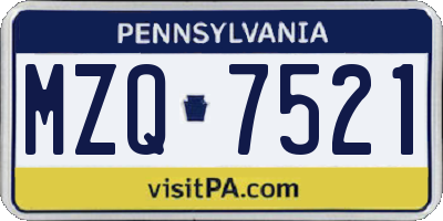PA license plate MZQ7521