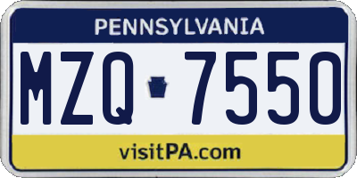 PA license plate MZQ7550