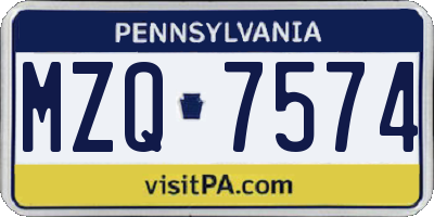 PA license plate MZQ7574
