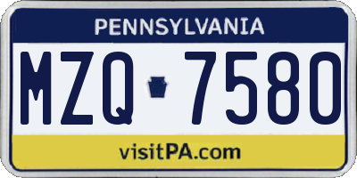 PA license plate MZQ7580