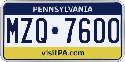 PA license plate MZQ7600