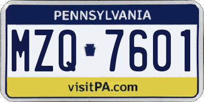 PA license plate MZQ7601