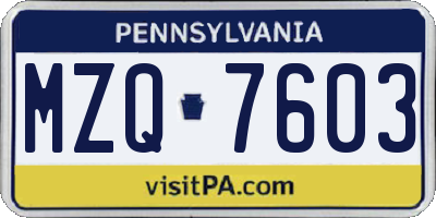 PA license plate MZQ7603