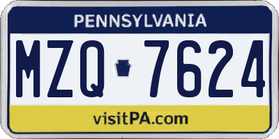 PA license plate MZQ7624