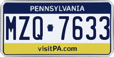 PA license plate MZQ7633
