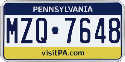 PA license plate MZQ7648