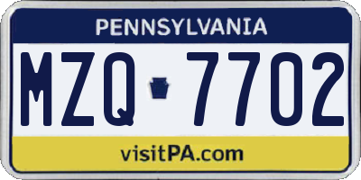 PA license plate MZQ7702