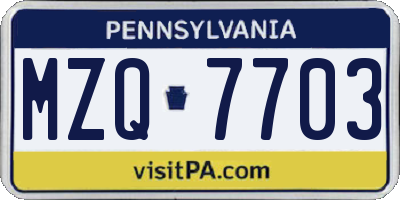 PA license plate MZQ7703
