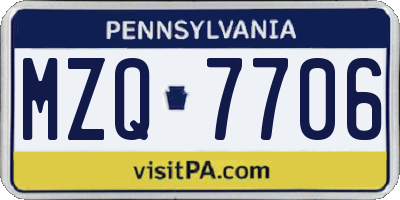 PA license plate MZQ7706