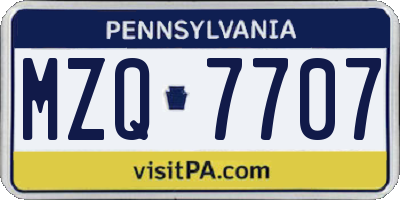 PA license plate MZQ7707