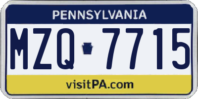 PA license plate MZQ7715