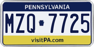 PA license plate MZQ7725