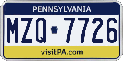 PA license plate MZQ7726