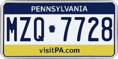 PA license plate MZQ7728