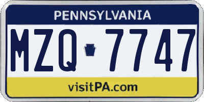 PA license plate MZQ7747