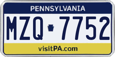 PA license plate MZQ7752