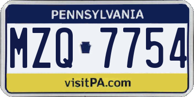 PA license plate MZQ7754