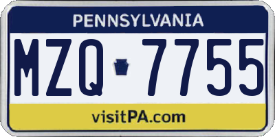 PA license plate MZQ7755