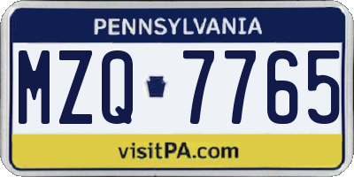 PA license plate MZQ7765