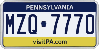 PA license plate MZQ7770