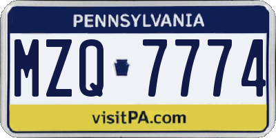 PA license plate MZQ7774