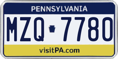 PA license plate MZQ7780