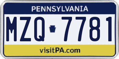 PA license plate MZQ7781