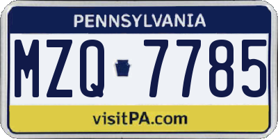 PA license plate MZQ7785