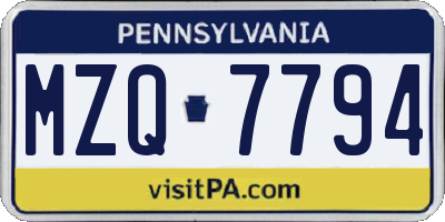 PA license plate MZQ7794