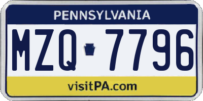 PA license plate MZQ7796