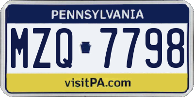 PA license plate MZQ7798