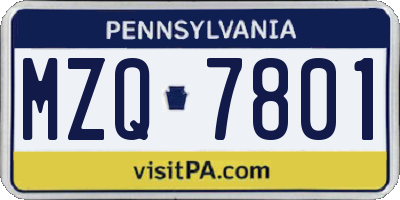 PA license plate MZQ7801