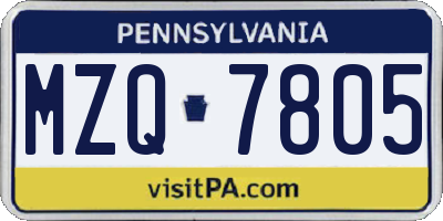 PA license plate MZQ7805