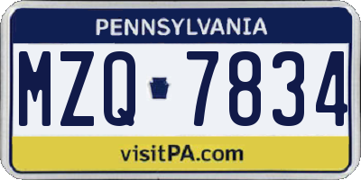 PA license plate MZQ7834