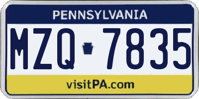PA license plate MZQ7835