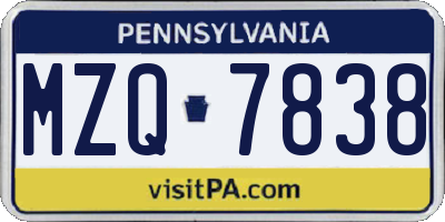 PA license plate MZQ7838