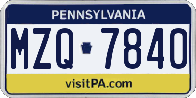 PA license plate MZQ7840