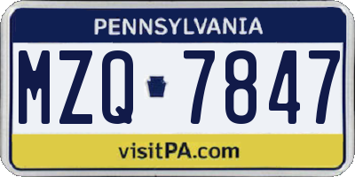 PA license plate MZQ7847