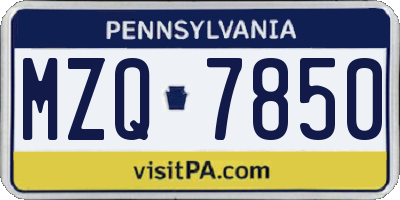 PA license plate MZQ7850