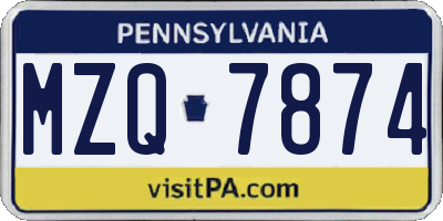 PA license plate MZQ7874