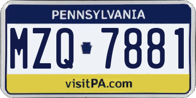 PA license plate MZQ7881