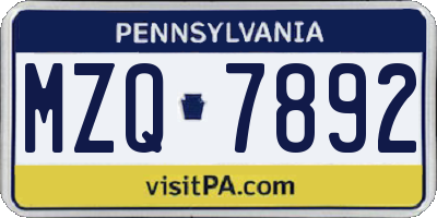 PA license plate MZQ7892