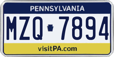 PA license plate MZQ7894