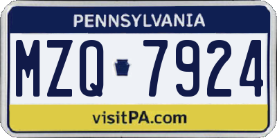 PA license plate MZQ7924