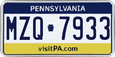 PA license plate MZQ7933